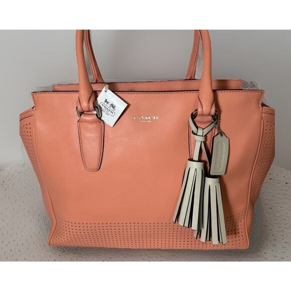 NWT Coach Legacy Perforated Leather Medium Candace Carryall 22390 Coral/Lt Sand - Picture 7 of 14